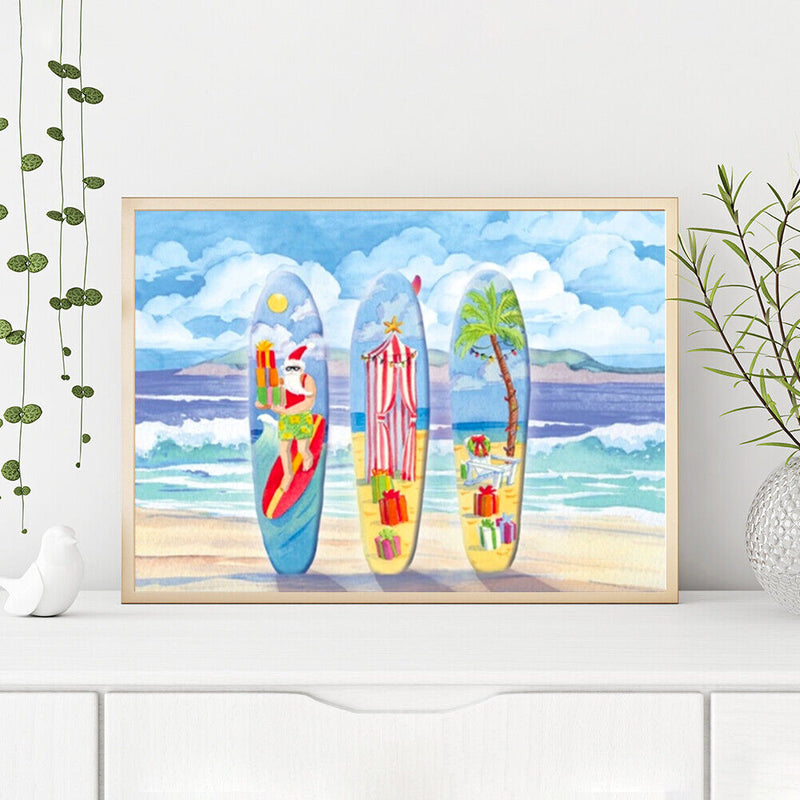 Oil Paint by Numbers Christmas Surfboard Canvas Artwork Living Room Picture Kit