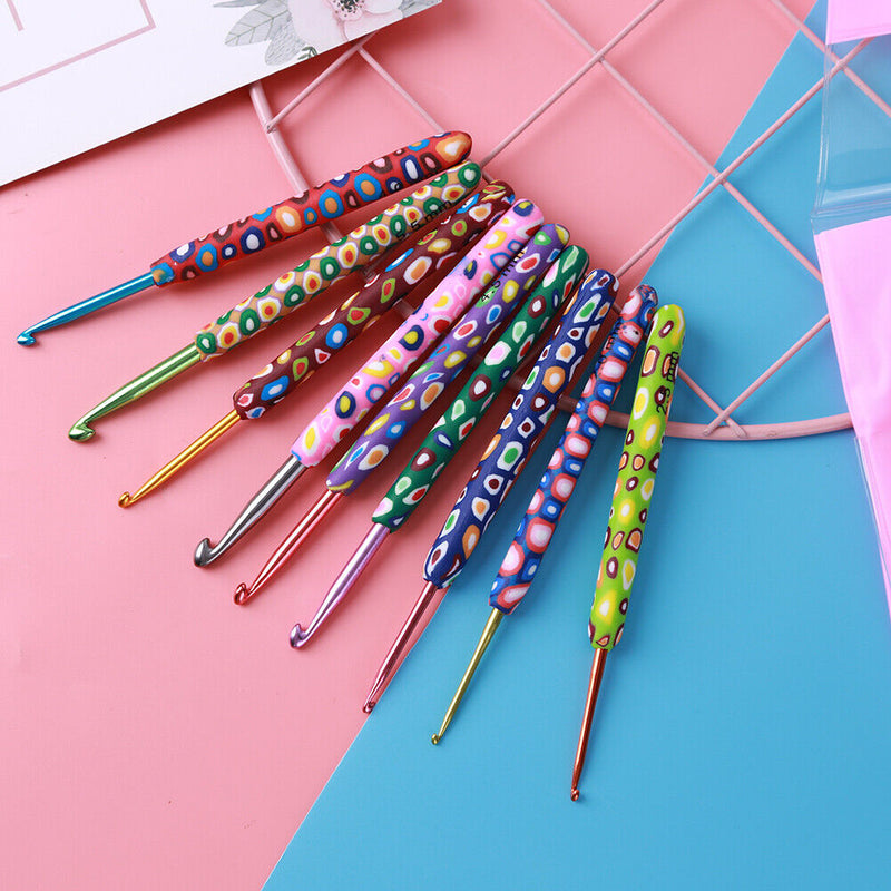 9pcs Soft Alumina Crochet Hooks Knitting Needle Set DIY Sewing Tools (B) Newly