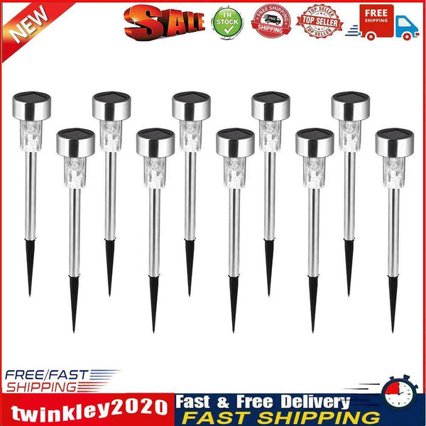 10pcs LED Solar Light Mini Steel Tube Lawn Stake Lamp Garden Decor (White) Newly
