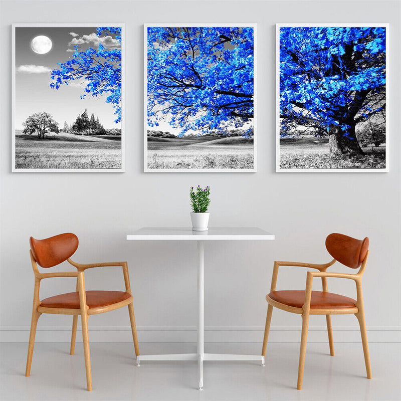 Canvas Paint By Numbers Blue Tree Oil Hand Painted Drawing Kit Home Decoration