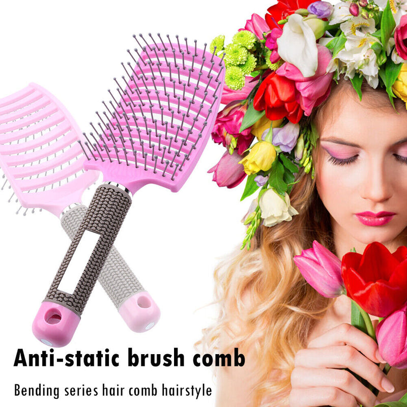 Wet Curly Detangle Hair Brush Bristle Nylon Massage Scalp Hair Comb Styling T