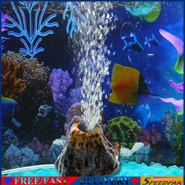 Aquarium Volcano Shape & Air Bubble Stone Oxygen Pump Fish Tank Ornament #F