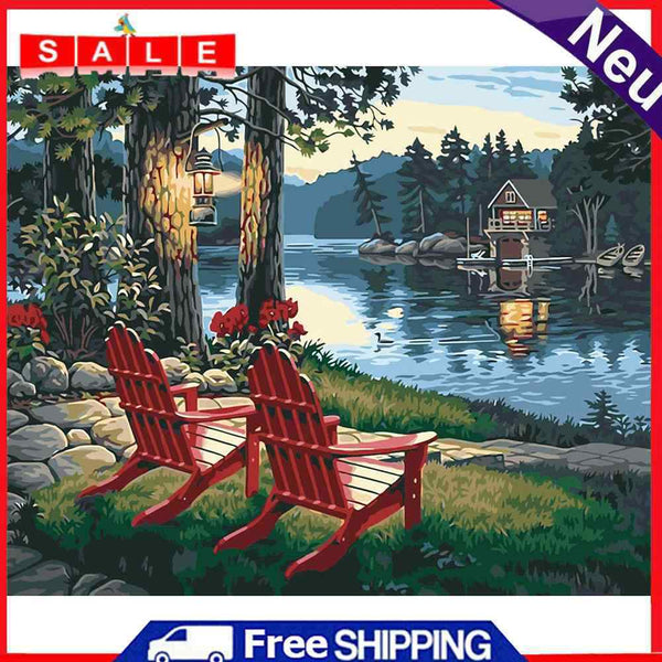 Riverside Night Oil Paint By Number DIY Acrylic Painting on Canvas Frameless Kit