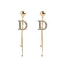 Stud Dangle Statement Stud Earrings Letter D Earrings Long Tassel Drop Crystal
