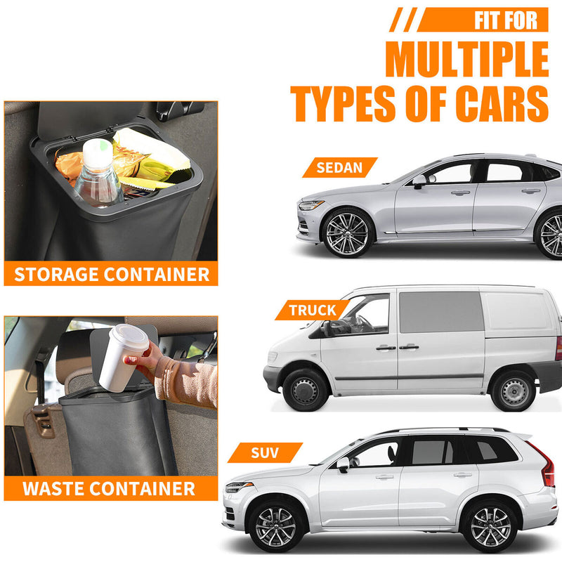 Leather Car Seat Trash Can with Lid Waterproof Storage/Waste Organizer Can