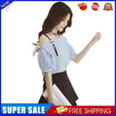 Fashion Women Short Sleeve Stripe Off Shoulder Loose T-Shirts Tops (Blue M)