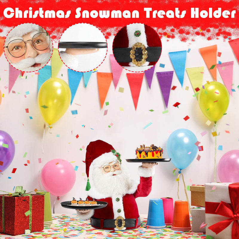 Christmas Treats Holder - Candy Service Plate & Xmas Snowman Statue Figurin