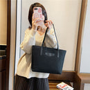 Simple Solid Handbags Women PU Linen Big Capacity Shoulder Bags Portable Totes