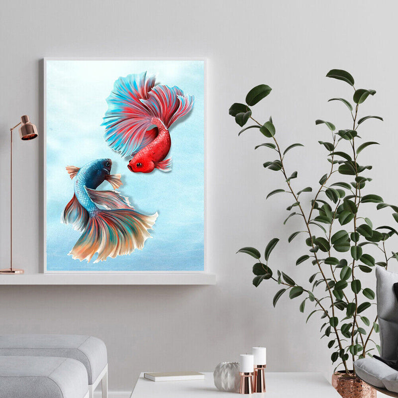 5D DIY Full Drill Round Shape Fish Rhinestone Diamond Drawing Home Decoration