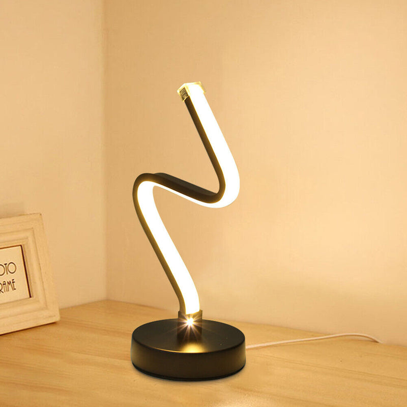 LED Spiral Shape Light Acrylic Table Lamp Bedroom Modern Decor (Warm UK) Newly