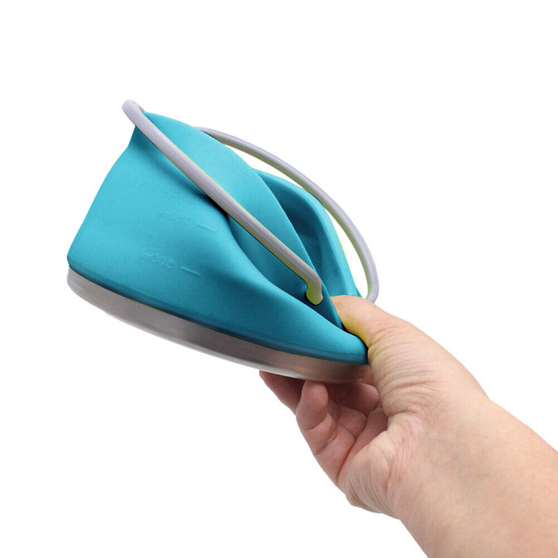 Outdoor Folding Silicone Kettle Portable Mini Boiling Pot w/ Handle (Blue) Newly