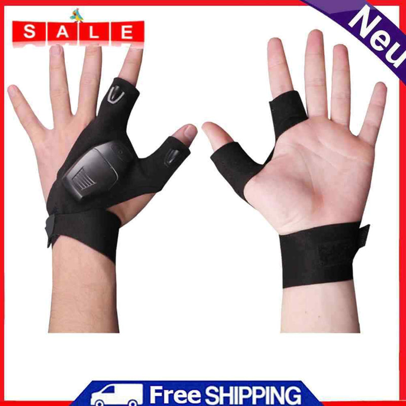 Outdoor Fishing Fingerless Gloves LED Flashlight Camping Hiking Cycling Gloves