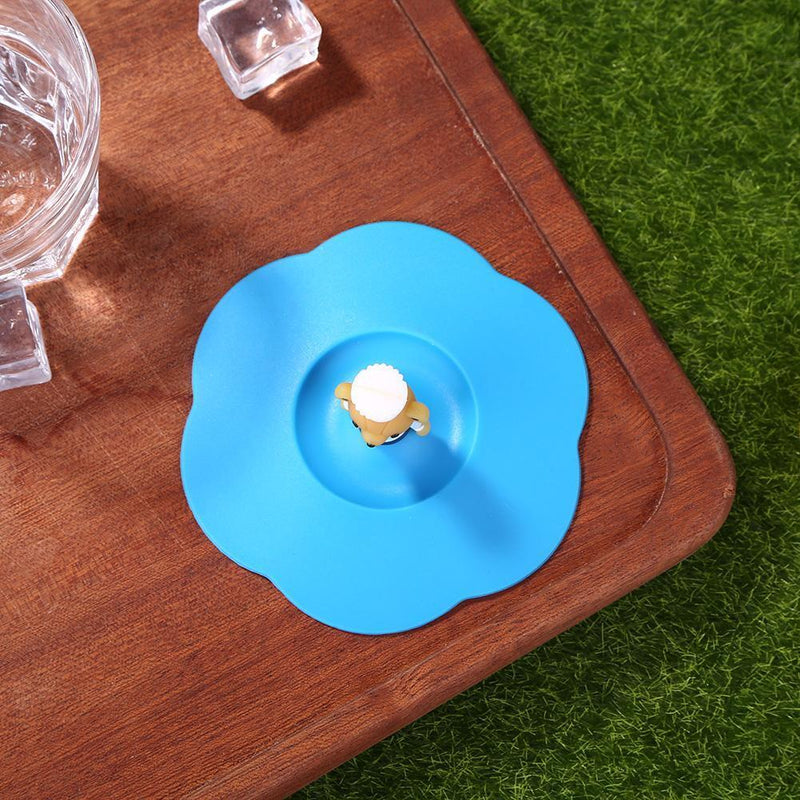 Transparent Torx Silicone Cup Cover Leak Proof Cartoon Lid (Blue Bear)
