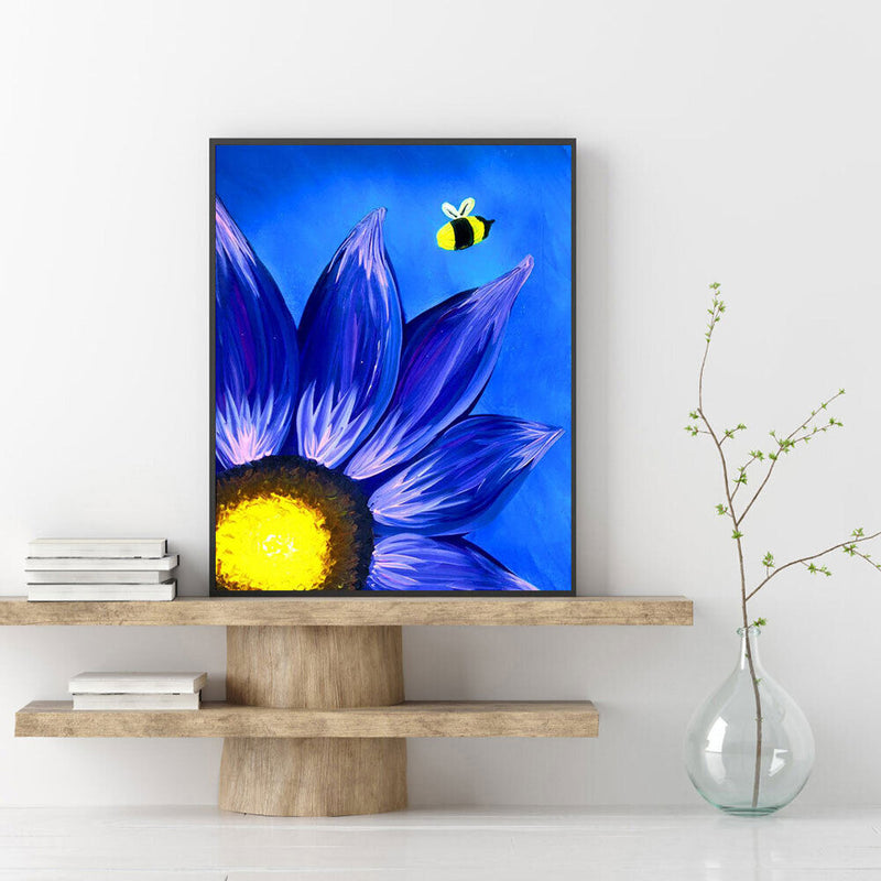 Blue Daisy Oil Paint By Numbers DIY Handpainted on Canvas Wall Art (B883)