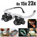 8x15x23x Double Eye Jewelry Watch Repair Tool Magnifier Loupe Glasses &LED Ligh`