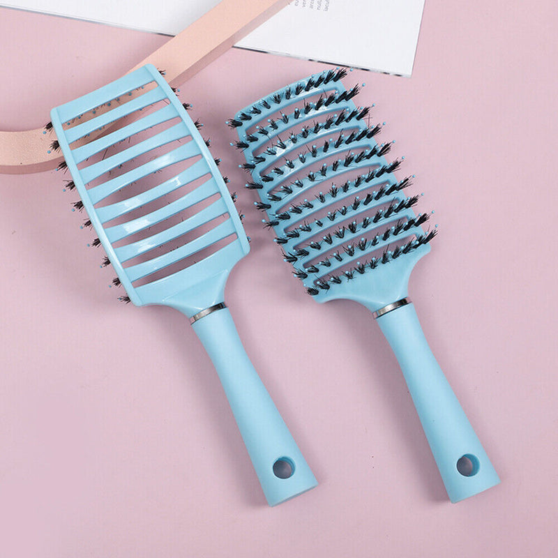 Scalp Massage Comb Bristle Women Curly Hair Detangle Brush Salon (Blue) Newly