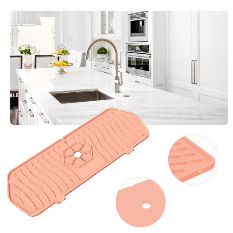 Kitchen Faucet Mat Silicone Sink Splash Guard Counter Draining Pad (Pink)