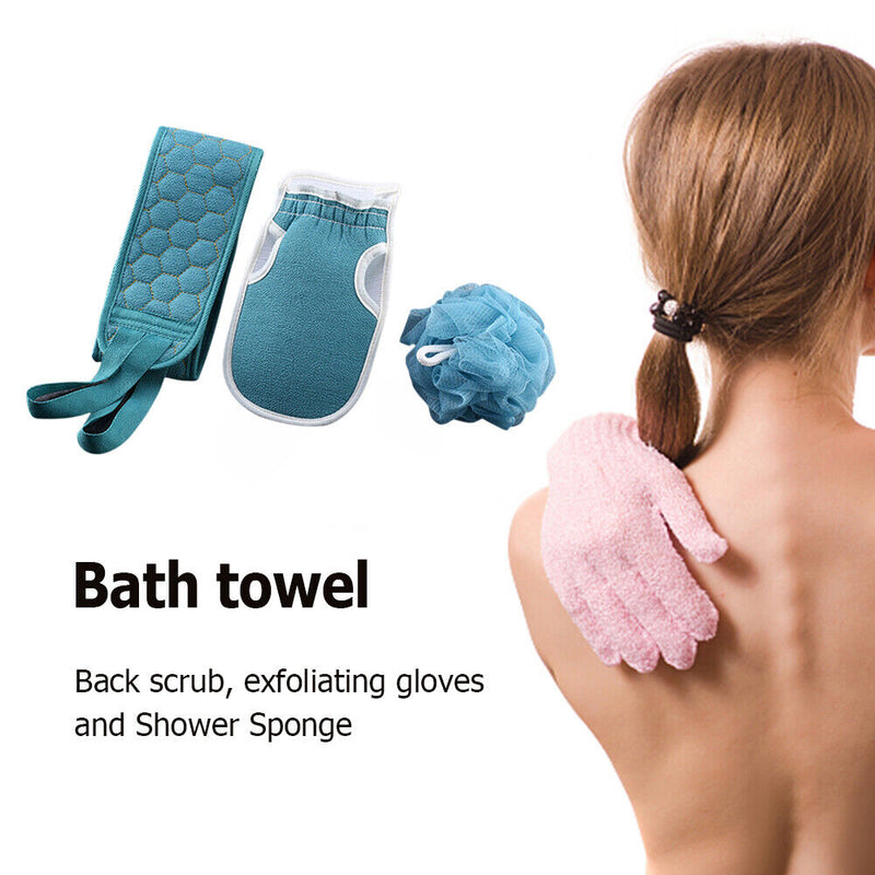 3pcs Body Cleaning Exfoliating Shower Ball Back Scrubber Gloves (Blue)