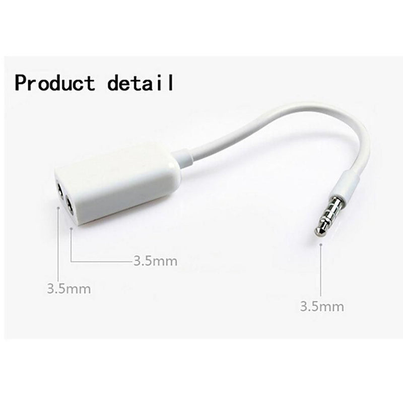 Extension 1 Male To 2 Female Audio Cable White 3.5mm Headphone Y Splitter