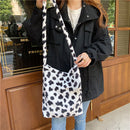 Winter Fashion Female Plush Crossbody Shoulder Bag Cow Pattern Messenger Satchel