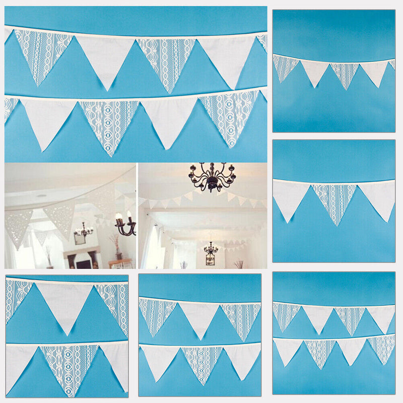 12 Flags White Flower Lace Flag Banner Pennant Wedding/Birthday Party Decor