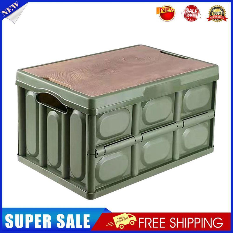 Folding Car Trunk Storage Box Wooden Lid Outdoor Camping Organizer (Green)