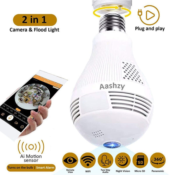 Wireless Wi-Fi Home IR Smart IP E27 1080P Light Bulb Camera 360°