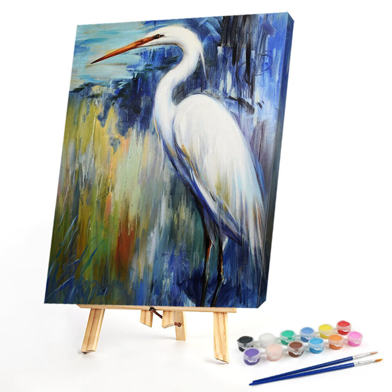 Oil Paint by Numbers Stand Egret Canvas Artwork Living Room Picture Decoration