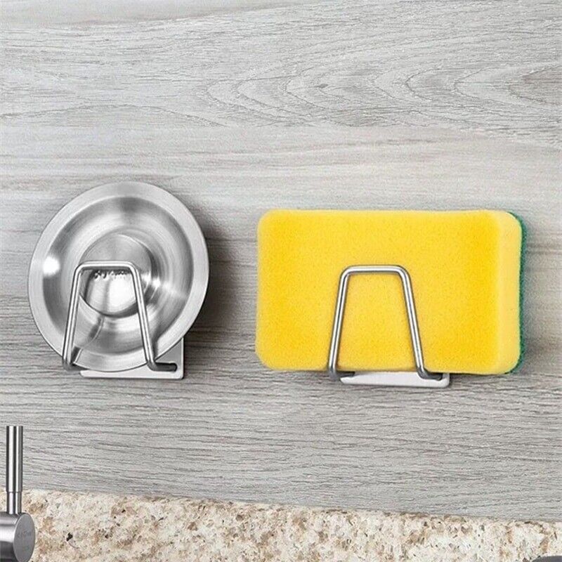 Kitchen Stainless Steel Sink Sponges Holder Self Adhesive Drain Drying Rack