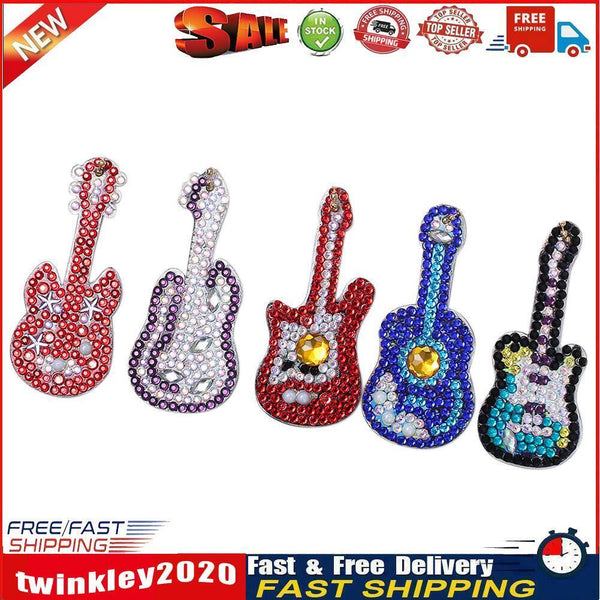 5pcs DIY Diamond Painting Guitar Keychain Full Special Shaped (QC012) Newly