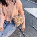 Beading Chain Small Straw Bucket Shoulder Bags Women Rattan Beach Mini Handbags