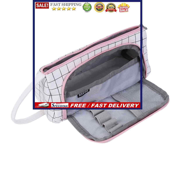 Large Capacity Pouch Holder-Cosmetic Bag with Zipper Cotton Linen Stationer