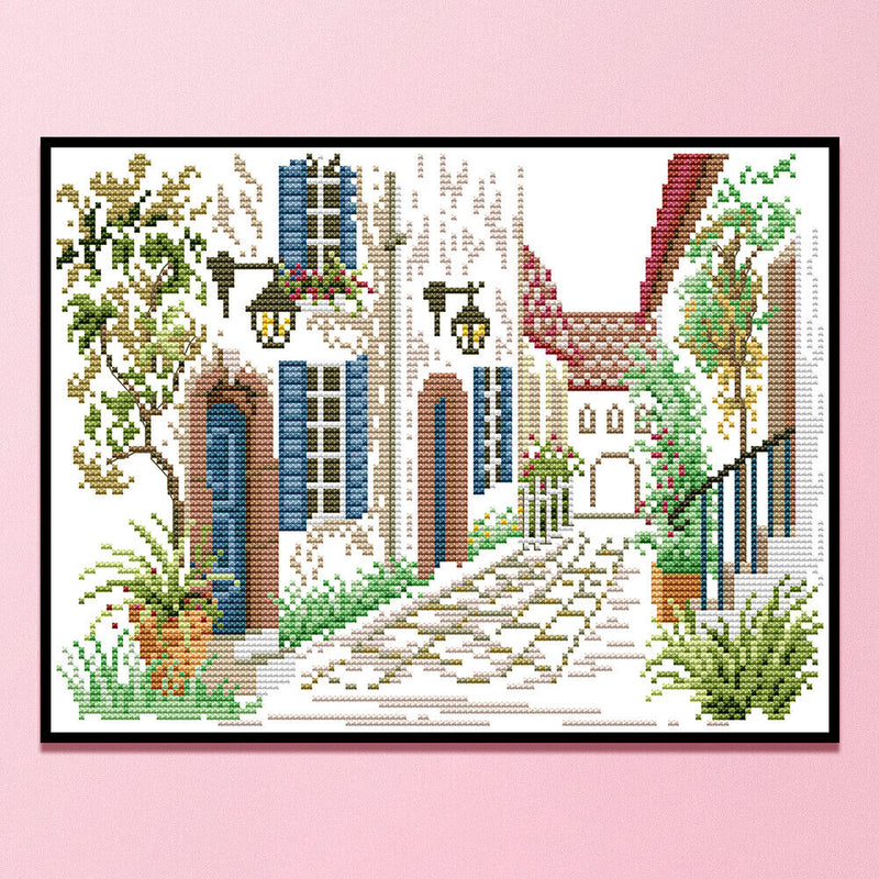 14CT Partial Cross Stitch Corner of Street Counted DIY Embroidery Kits Handmade