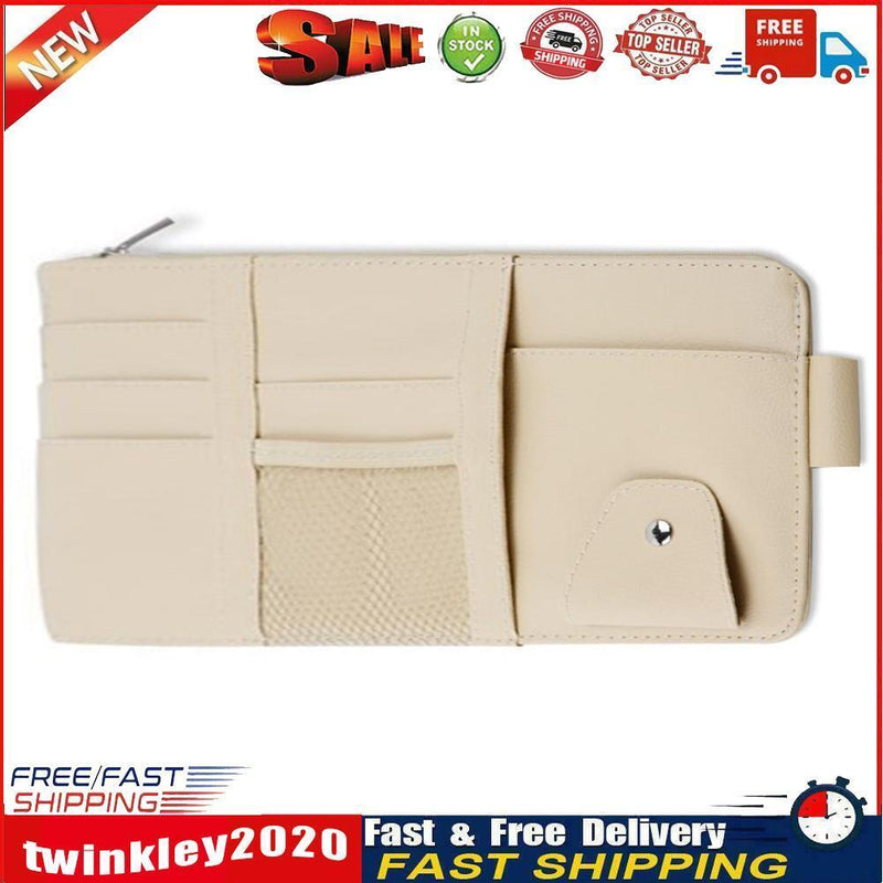 Automobile Car Sun Visor Organizer Storage Bag Hanging Card Holder (Beige) Newly