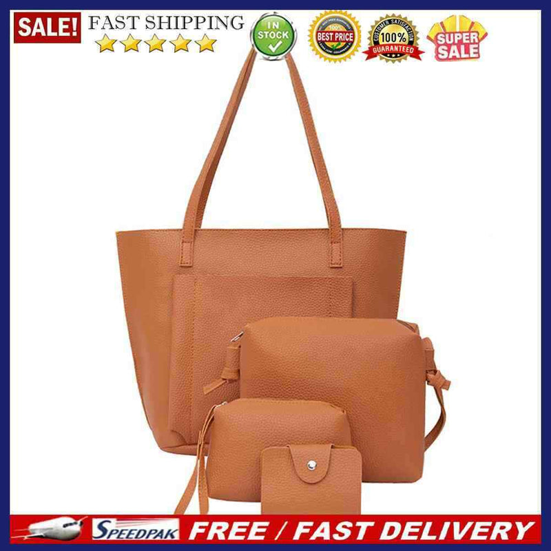4pcs/set Shoulder Handbags Leather Women Crossbody Clutch Card Bags (Brown)