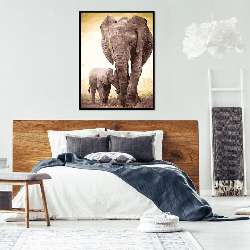 DIY Hand Painted Paint By Numbers Oil Canvas Pictures Elephant Kit for Room