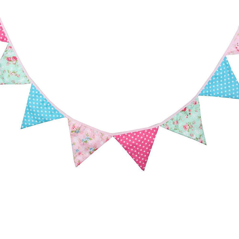 12 Flags 3.2m Pink Flower Cotton Party Wedding Pennant Bunting Banner Decor