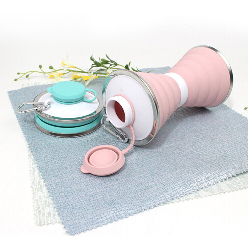 Sports 500mL Collapsible Soft Kettle Outdoor Silicone Water Bottle (Pink) Newly