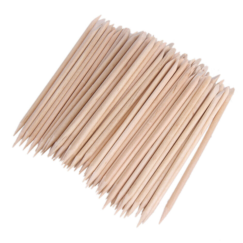 100Pcs Nail Art - Orange Wooden Sticks Cuticle Slider Remover Pedicure -