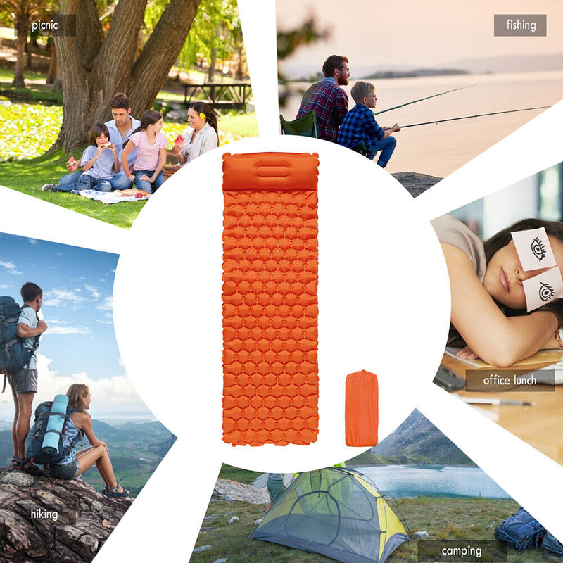 Camping Sleep Pad Inflatable Air Mattress Outdoor Beach Cushion (Orange)
