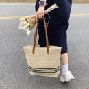 Summer Straw Shoulder Bags Women Striped Woven Beach Shopper Handbag (1)