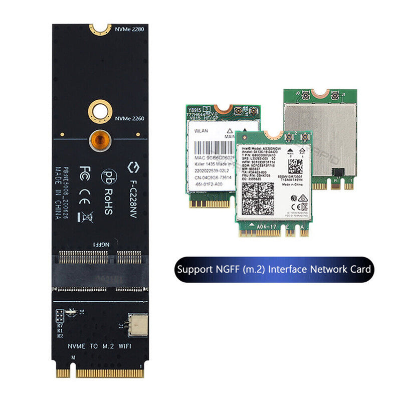 M.2 M Key to NGFF A+E Key Slot PCI Express WiFi Card Adapter for AX200 9260AC