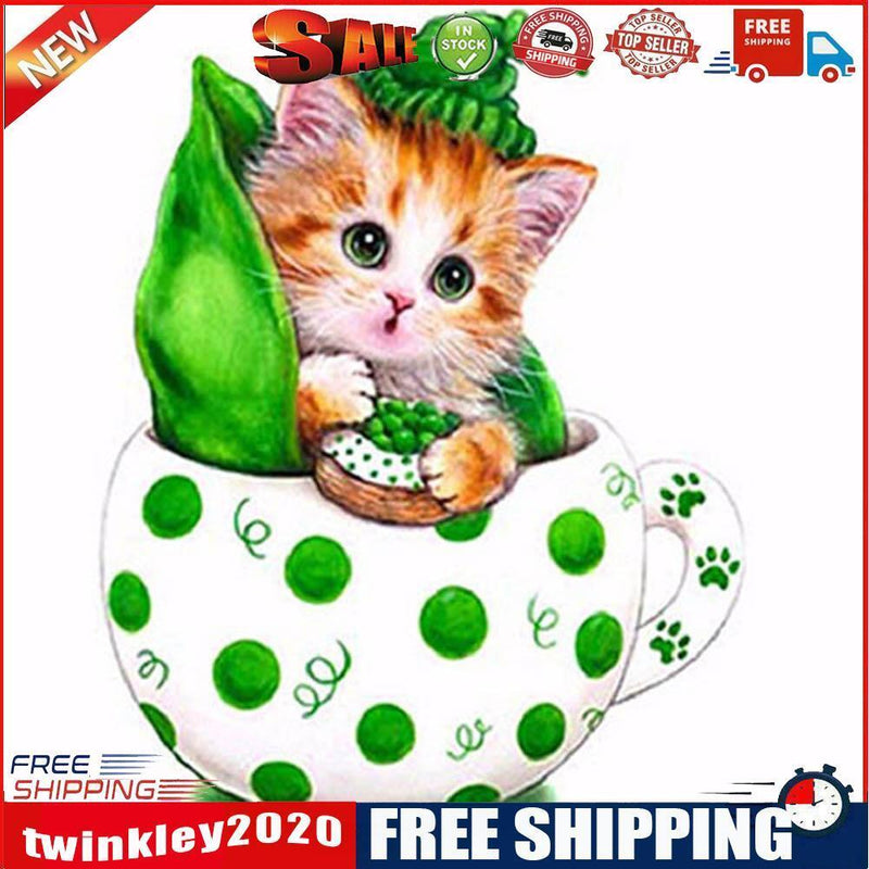 5D DIY Diamond Painting Kit Cat in Cup Part Special Shaped Drill Handicraft
