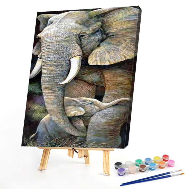 Elephant Mom and Son Oil Paint By Numbers Kits Canvas DIY Animal Home Decoration