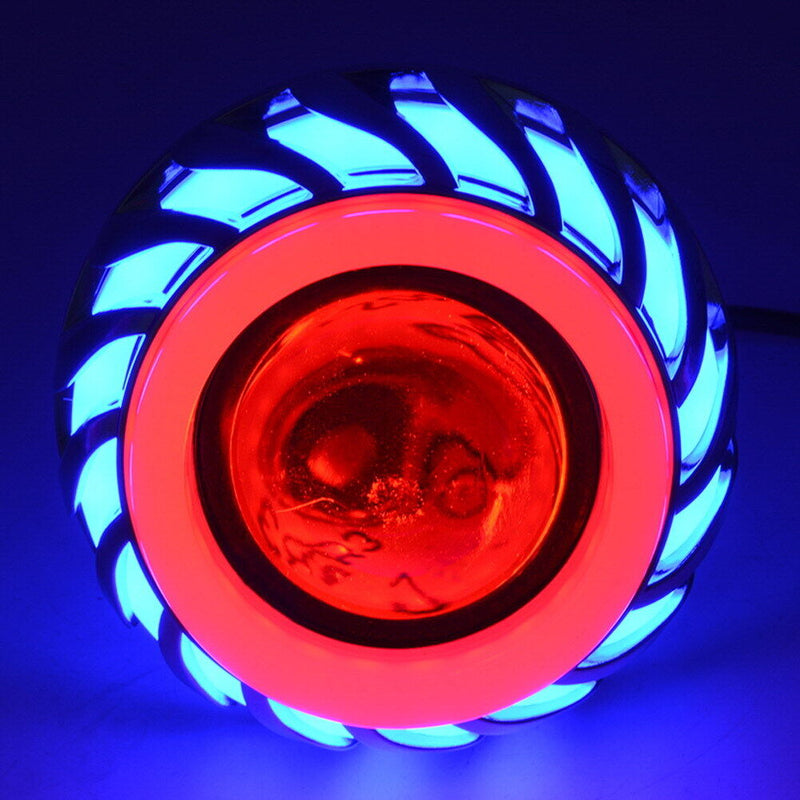 Dual Halo Motorcycle 12V-85V Projector Hi/Lo Beam LED Red Blue Halo Newly