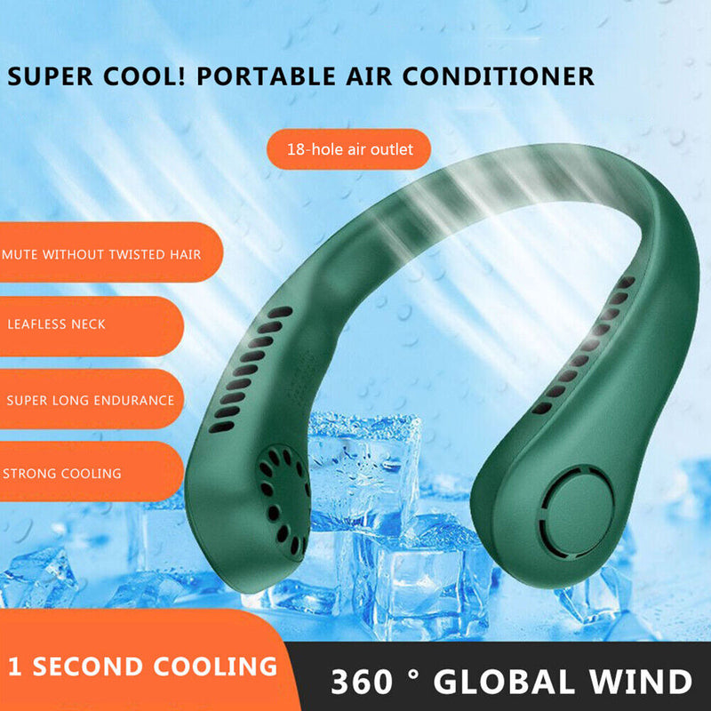 Bladeless Hanging Neck Fan Mini Leafless Fans (Green Adjustable Silicone)