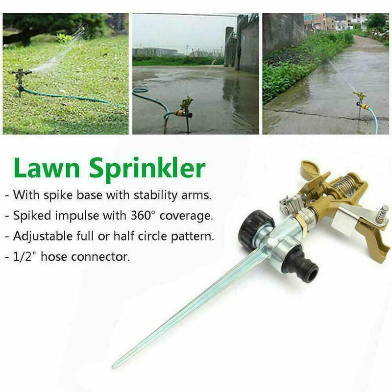 Water Sprinkler Garden Lawn Impulse Metal Spike Grass Hose 360 Degrees K1F9