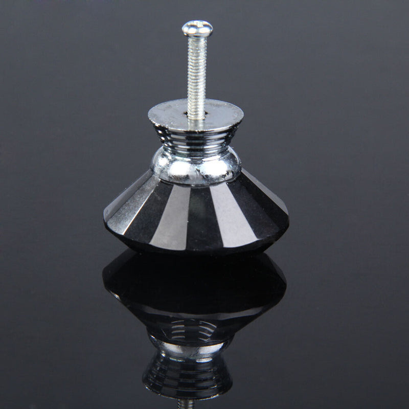 10X 40mm Diamond Shape Crystal Glass Drawer Cabinet Pull Handle Knob Black