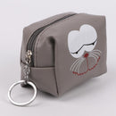 Leather Women Cute Cartoon Emotion Coin Holder Purses Mini Clutch (Grey)