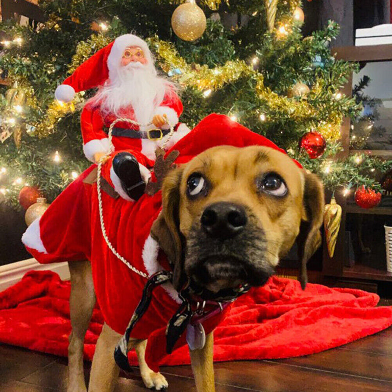 Dog Clothes Pet Warm Coat Christmas Santa Riding Deer Hooded Costume (L)